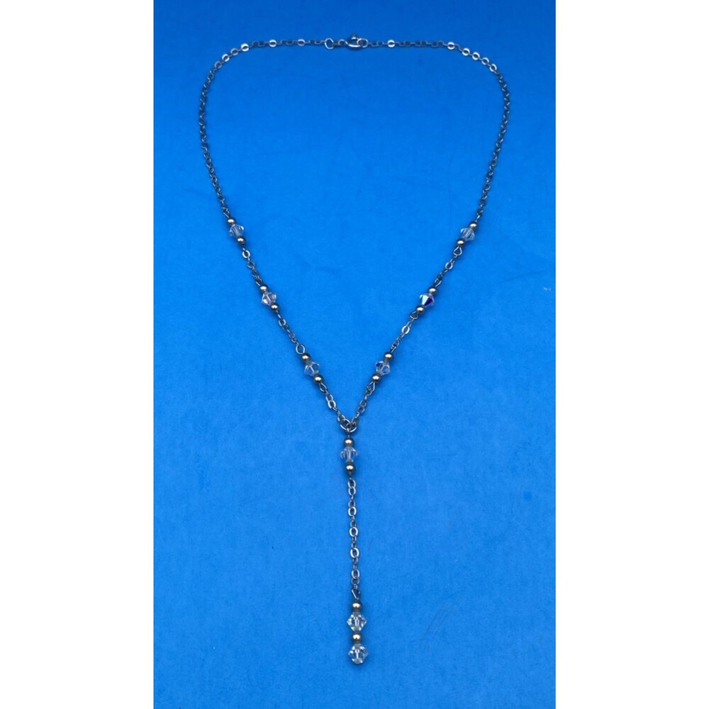 Vintage 925 Italy Sterling Silver Aurora Borealis Y Necklace 17in 4.8g